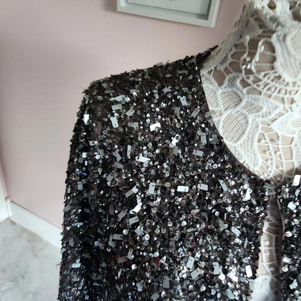LKNW sequin Lafayette 148 jacket short eyelet closure unique taupe gray 16 JJ10 - Picture 5 of 9